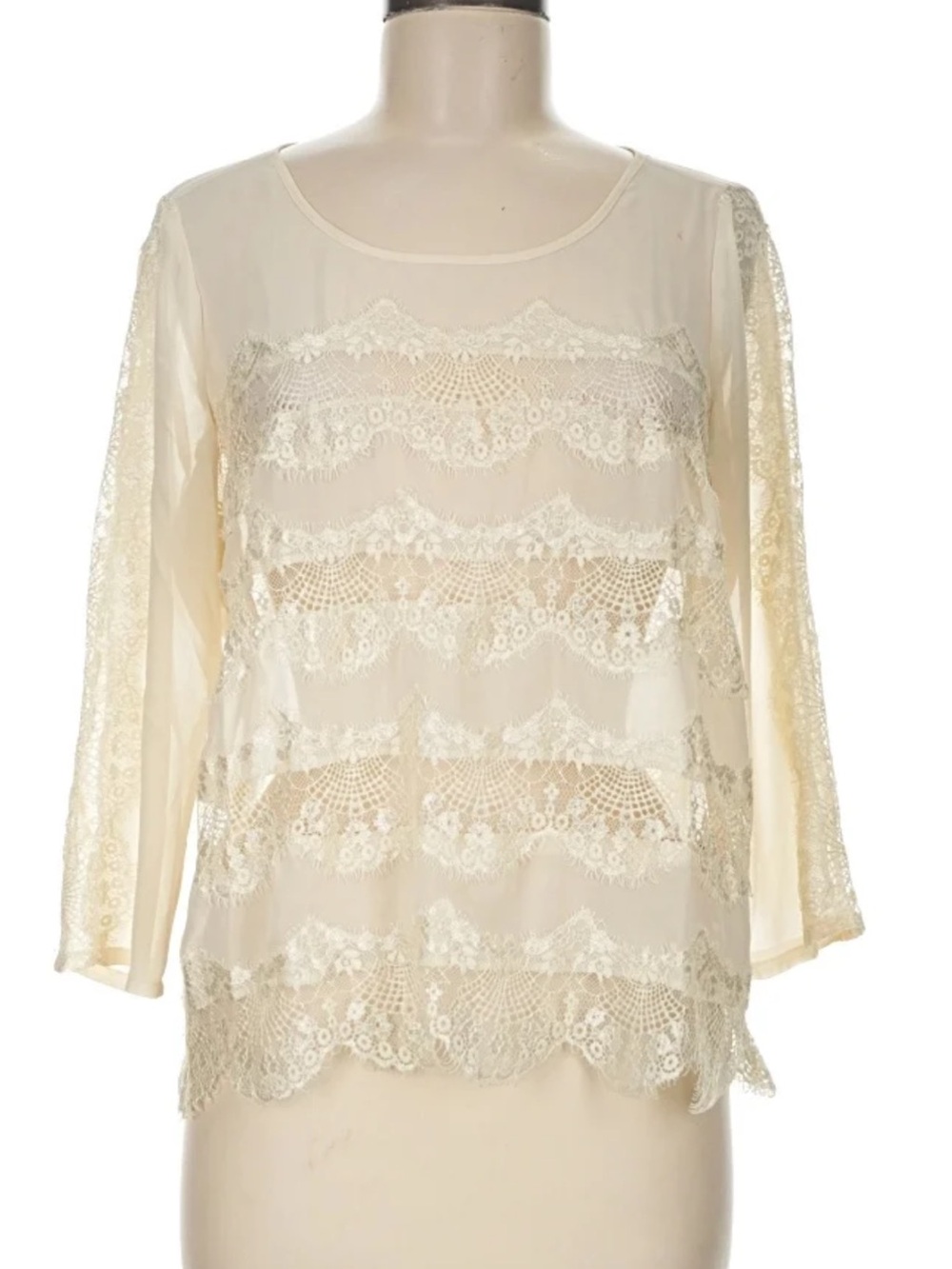 Lucky Brand Cream Sheer Lace Stripe Blouse